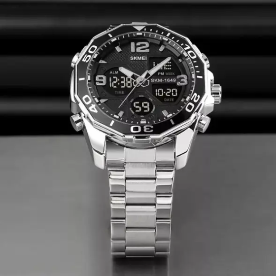 Чоловічий наручний годинник Skmei 1649 (Сріблястий) Київ