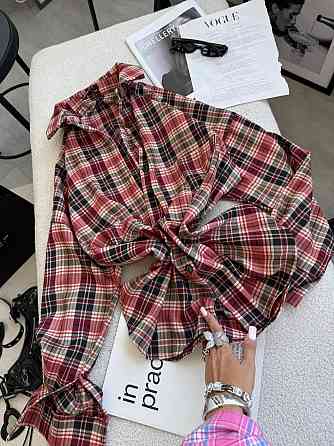 Жіноча класична сорочка в карту оверсайз крою костюмний тіар Жовтогарячий Одеса