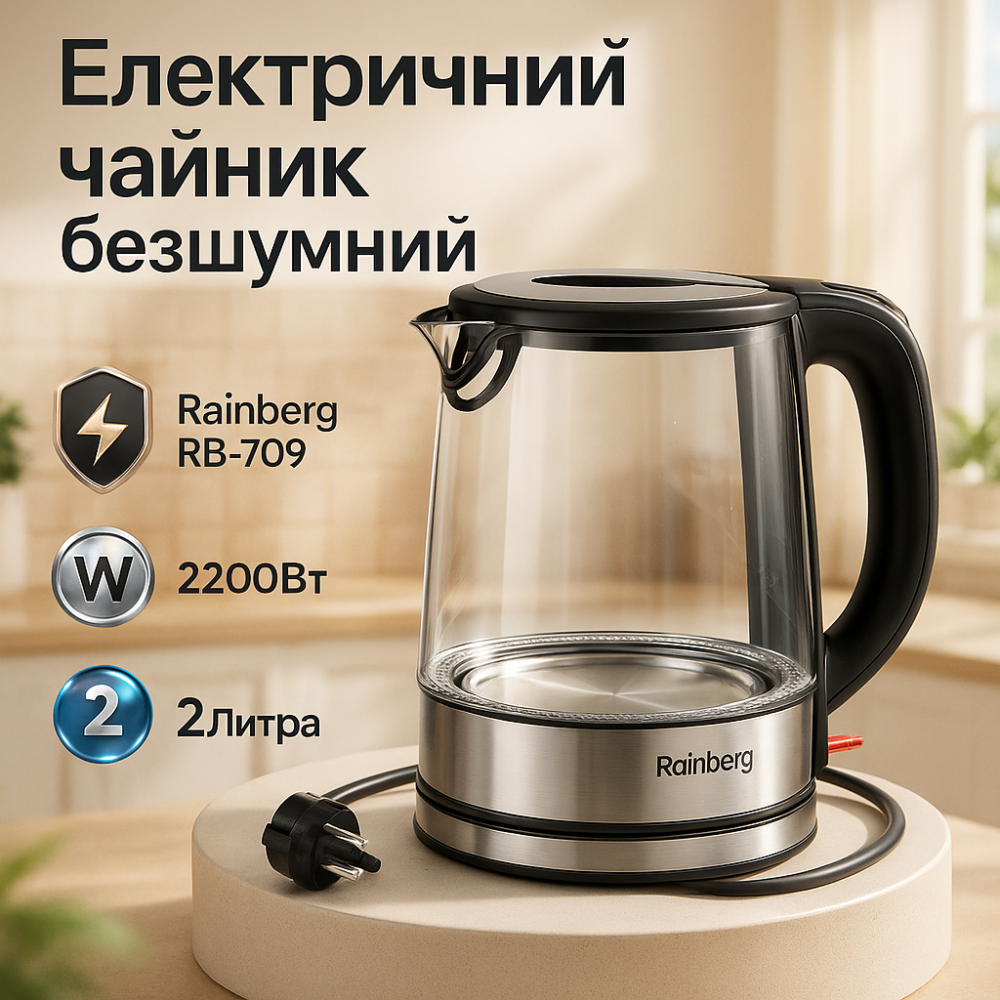 Чайник с автоматическим отключением при отсутствии воды Rainberg, Мощный чайник электрический WZ-37 Львов - изображение 13