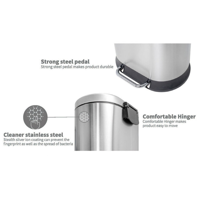 Овальное мусорное ведро Mixxus Premium Strong-TC0105 с плавным закрытием, 5 л, цвет нержавеющая сталь (MI7080) Харьков - изображение 9