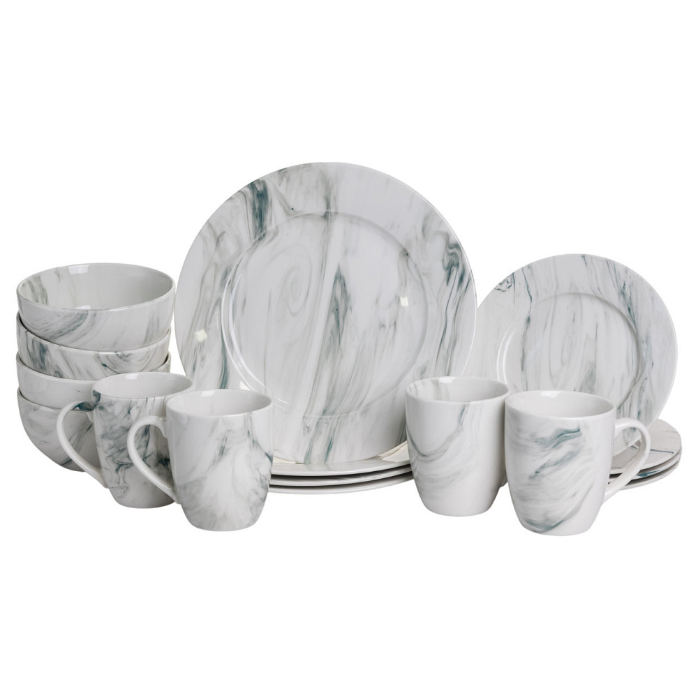 Столовий набір посуду тарілок і чашок 16 предметів на 4 персони Marmor порцеляновий, обідній столовий сервіз тарілок MD-16-2G Київ - фото 1