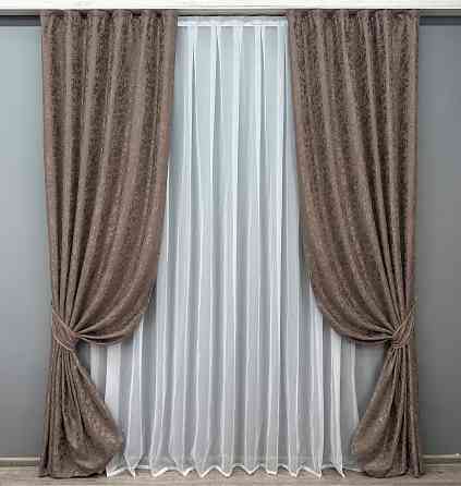 Комплект готовых штор VR-Textil Лен мрамор Pavliani VO № 1718ш какао 150х230 см 2 шт (39-0091) Киев