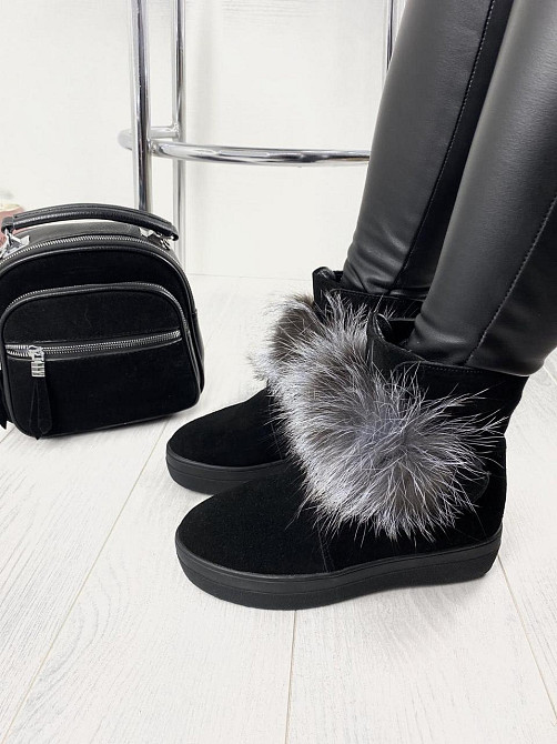 ITTS Угги жіночі ITTS чорні натуральна замша з хутром висота 13,5 см ( ) Коломия - фото 3