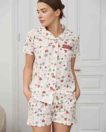 Женская пижама комплект рубашка с шортиками - сердечки Nicoletta 60236 L Киев