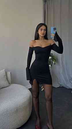 Женское облегающее мини платье с открытыми плечами микродайвинг Черный Одесса