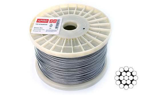 Трос 1.5 мм DIN 3053 (1х19) неіржавкий А2 200м APRO Рівне - фото 1