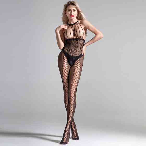 Еротичний бодістокінг жіночий мереживний з сітки, нижня білизна, універсальний розмір, зріст: 145–185 см, One Size, чорний, 75219 Кам'янець-Подільський