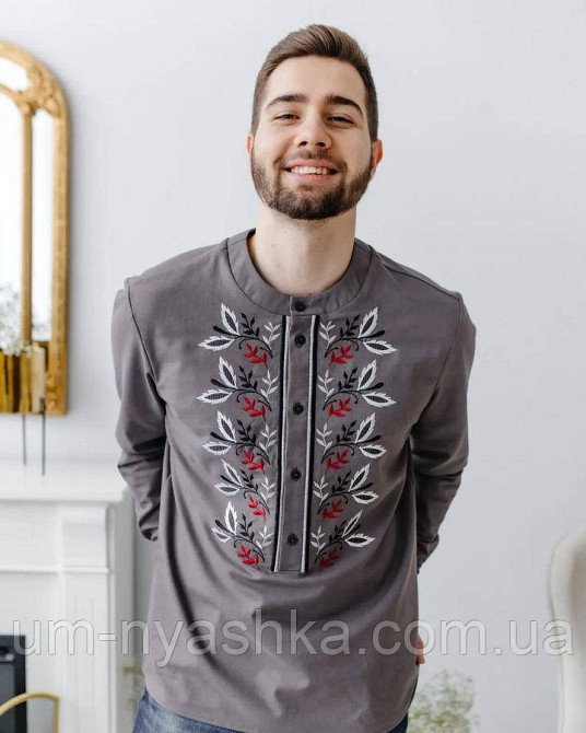Мужская льняная вышиванка серая Еремий Кривой Рог - изображение 6
