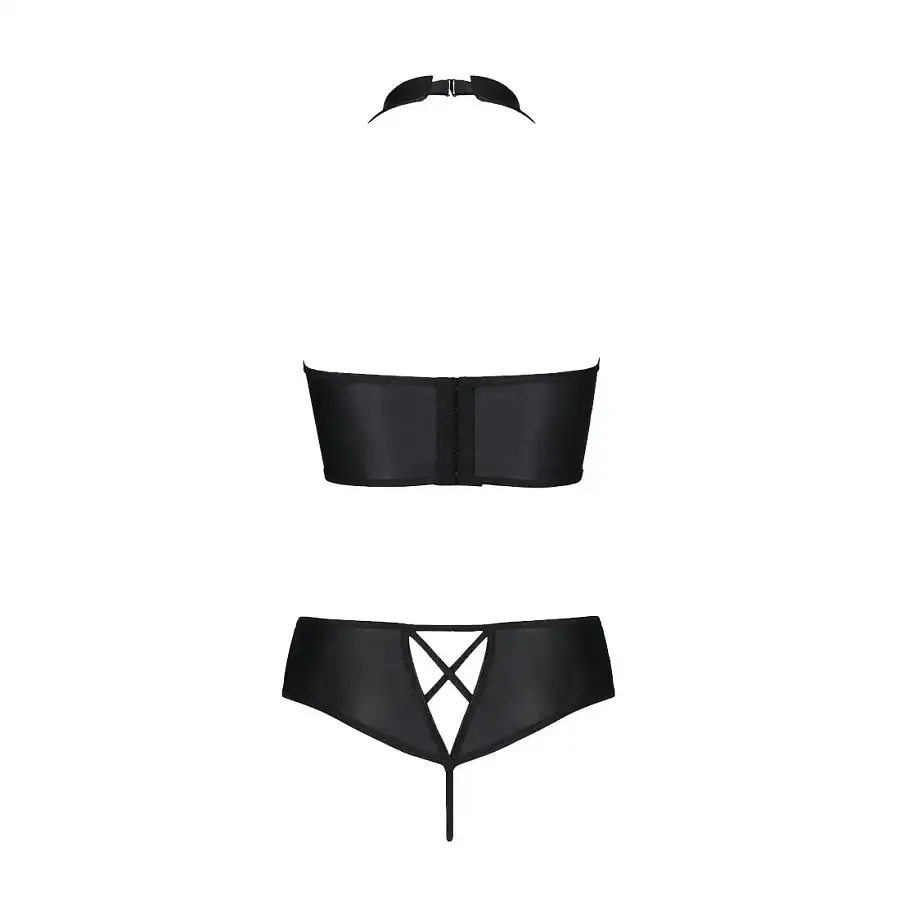 Комплект з екошкіри Passion NANACY BIKINI 6XL/7XL black, бра та трусики з імітацією шнурівки Львів - фото 4