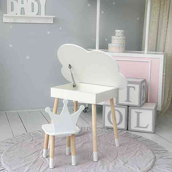 Столик хмаринка з відкидною нішею та стільчик корона, білий Київ