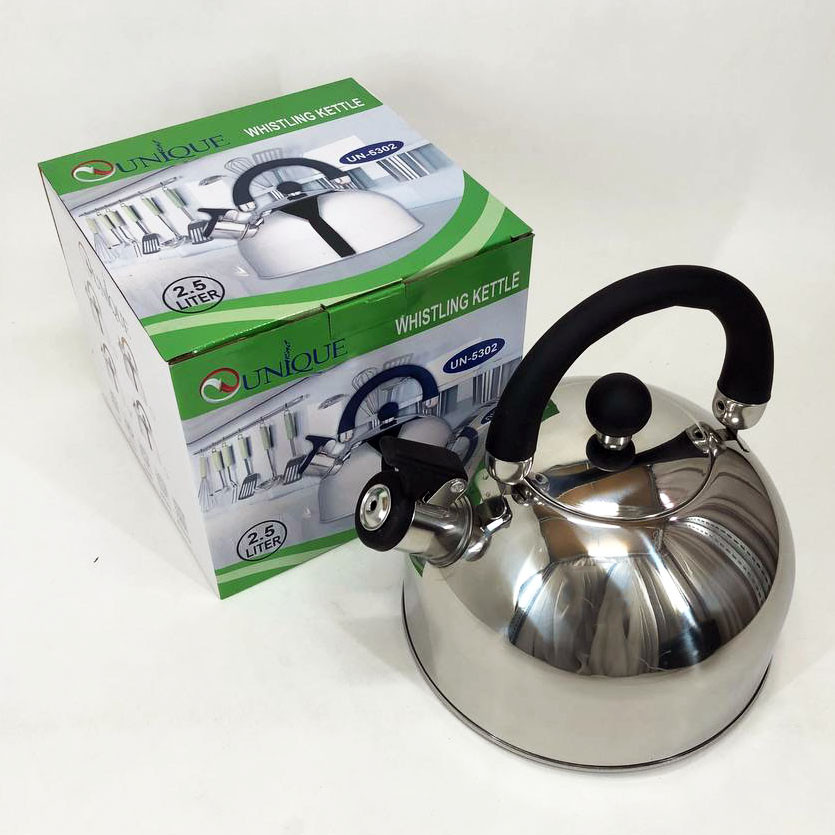 Нержавеющие чайники со свистком Unique UN-5302, Чайник с удобным носиком для налива воды FR-15 Львов - изображение 1