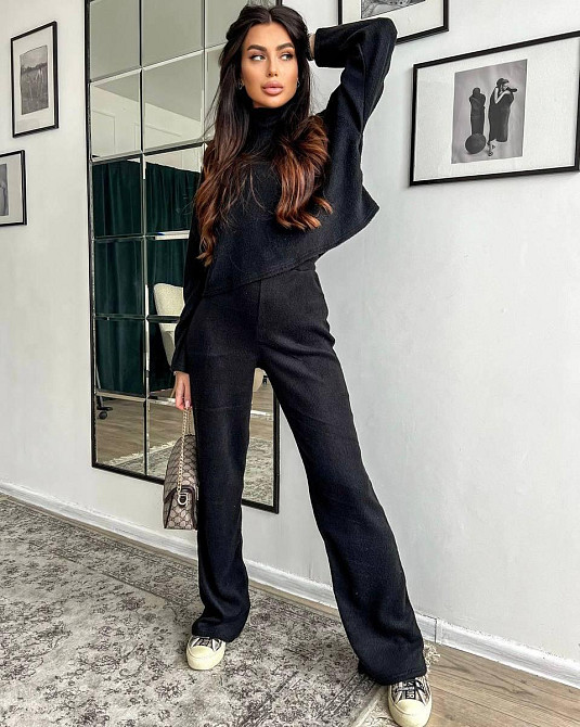Жіночий теплий базовий костюм: кофта та штани ангора рубчик Чорний Одеса - фото 2