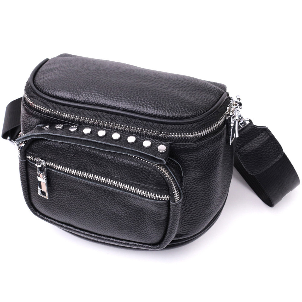 Сумка для жінок з декором у вигляді кнопок із натуральної шкіри Vintage 22388 Чорна Київ - фото 1