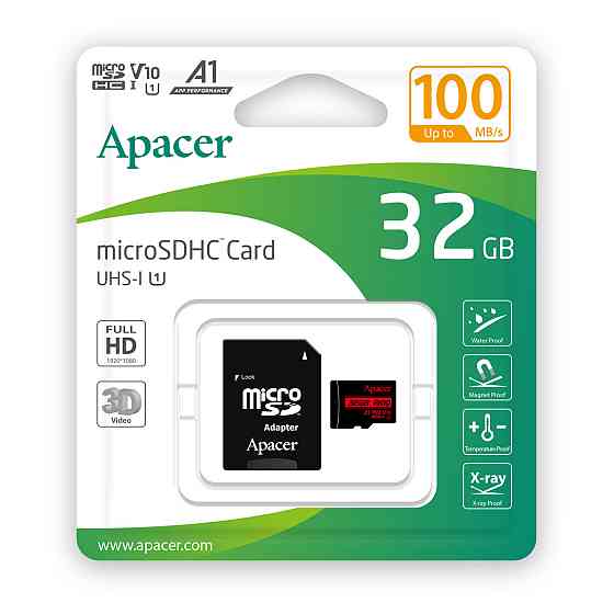 microSDHC (UHS-1) Apacer 32Gb class 10 V10 A1 R100MB/s (adapter SD) (AP32GMCSH10UB-R) Київ