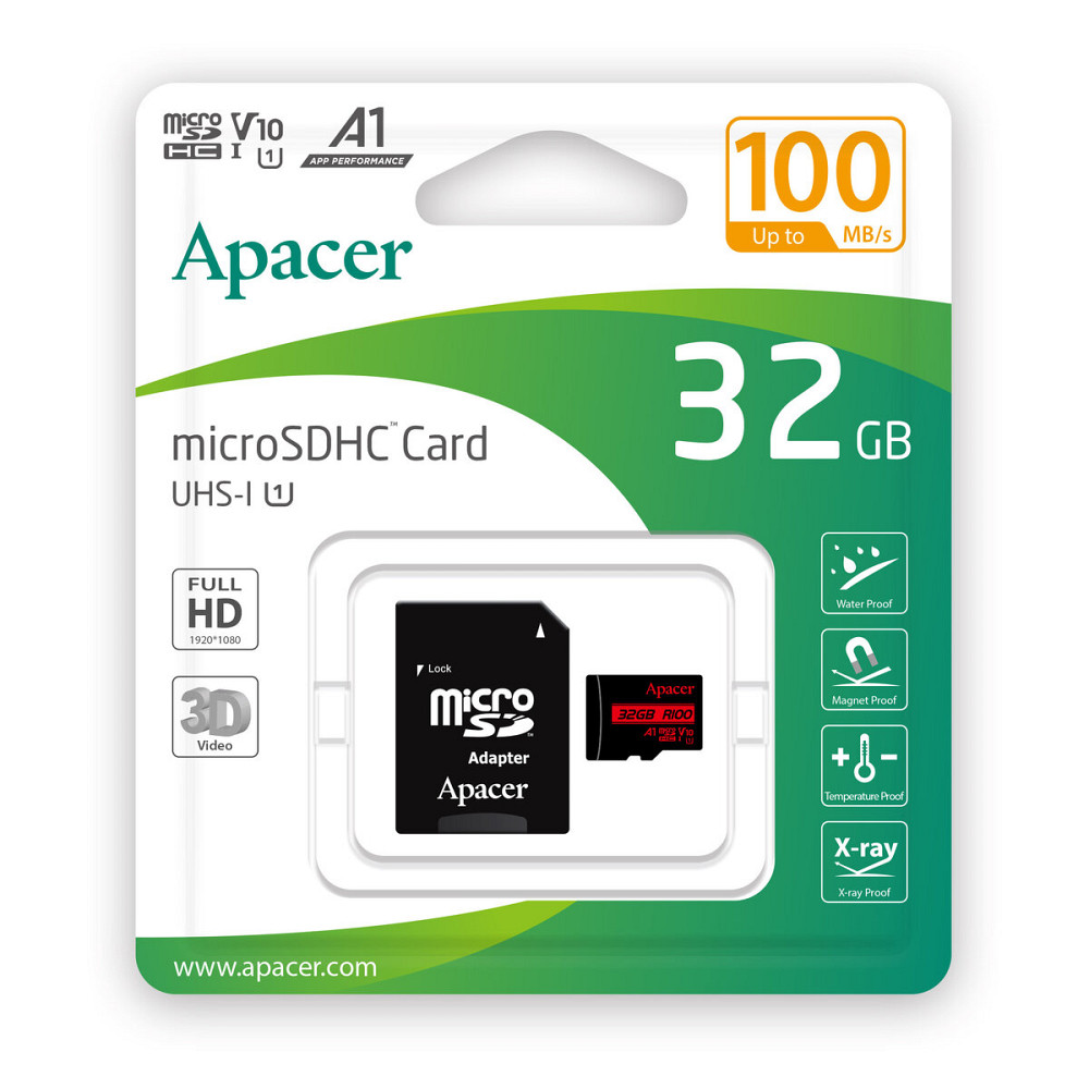 microSDHC (UHS-1) Apacer 32Gb class 10 V10 A1 R100MB/s (adapter SD) (AP32GMCSH10UB-R) Київ - фото 2