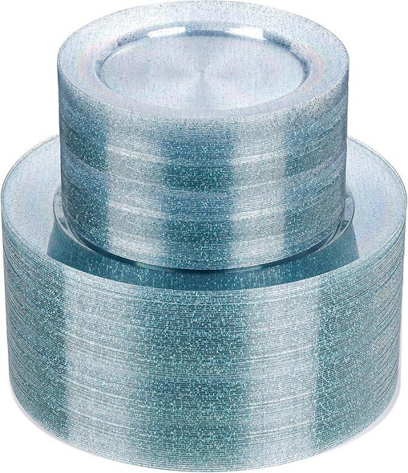 Набор тарелок пластиковых круглые 4 шт, десертные 19 см и обеденные 26 см,синие прозрачные с блёстками Каменец-Подольский - изображение 6