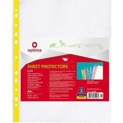 Файл Optima А4+ 40 мкм глянсових з з жовтою стрічкою, 100 штук (O35108-05) Вінниця - фото 1