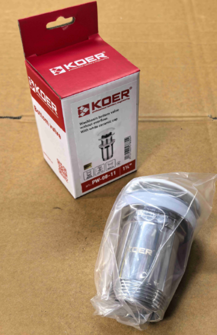 Донный клапан для раковины Koer PW-08-11 1 1/4'' без перелива автоматический СLICK-СLACK (Белая керам.накл) (KR5788) Киев - изображение 2