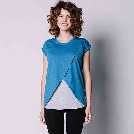 Футболка з запахом для вагітних і годуючих Синя Київ