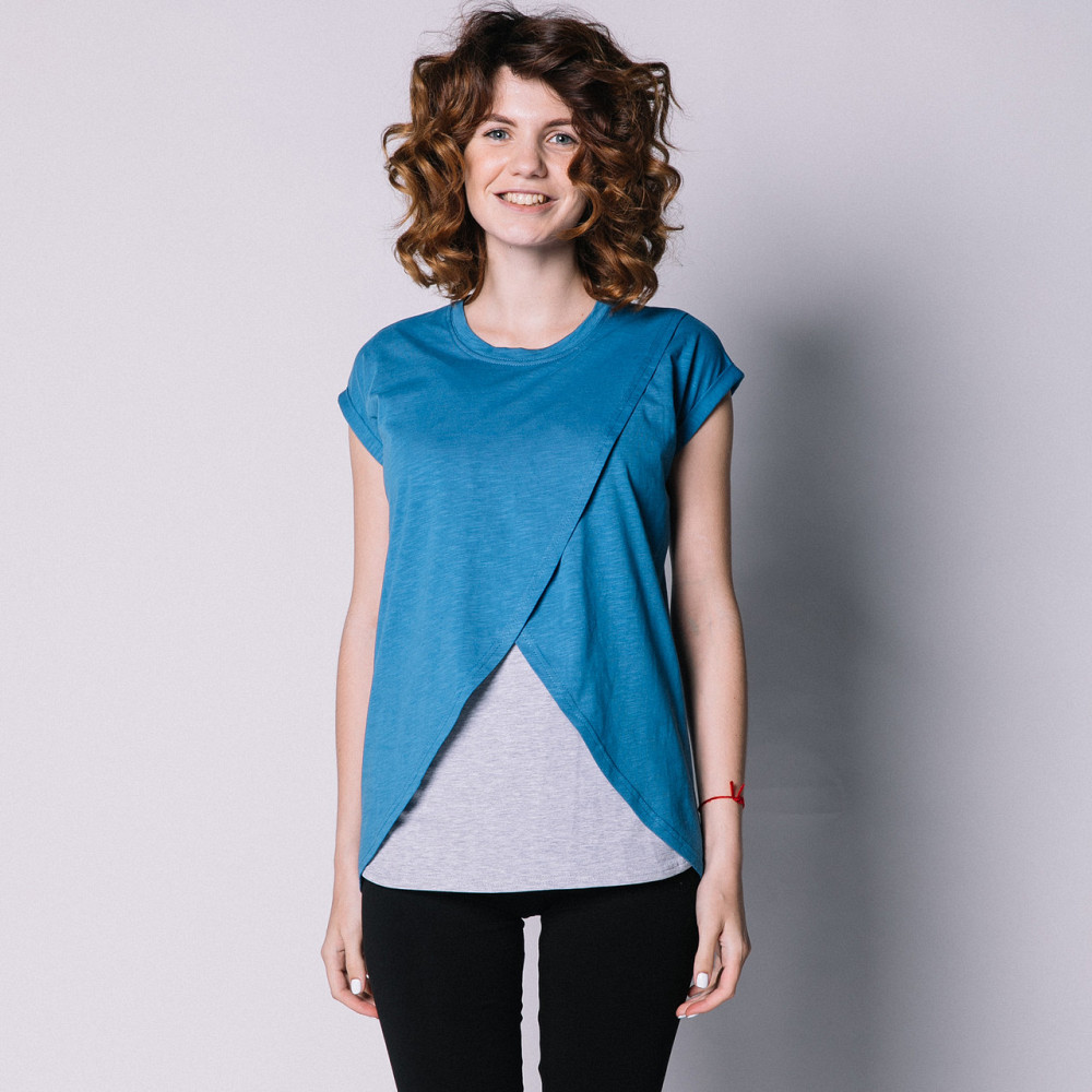 Футболка з запахом для вагітних і годуючих Синя Київ - фото 1