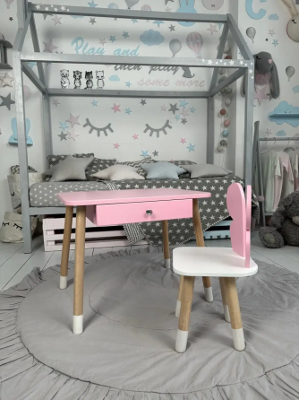 Дитячий столик зі стільцем Метелик та ящиком для олівців та розмальовок (Рожевий) Вінниця