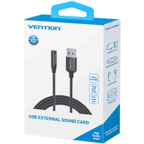 Звукова карта USB AUX jack, TRRS Ear, 0.25 м 96 кГц/24 біт 2-в-1 DSP шумозаглушення Vention Винница