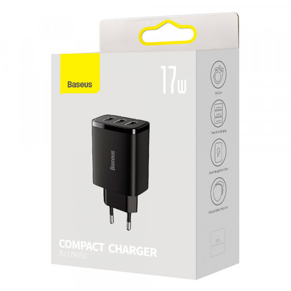 Зарядний пристрій 3xUSB 17W (USB-A) чорний Baseus (CCXJ020101) Київ - фото 8