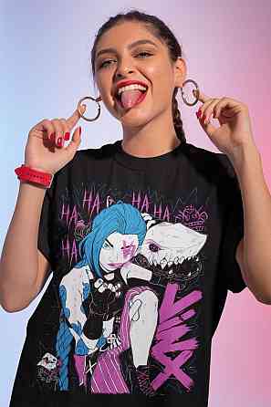 Футболка для мальчика аниме Джинкс Аркане Джапанесе Аниме оверсайз (рост от 165 до 180 ) Черний AnimeJ0505m Днепр