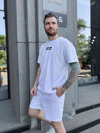 Футболка чоловіча Volition стрейч кулір, біла/принт Київ