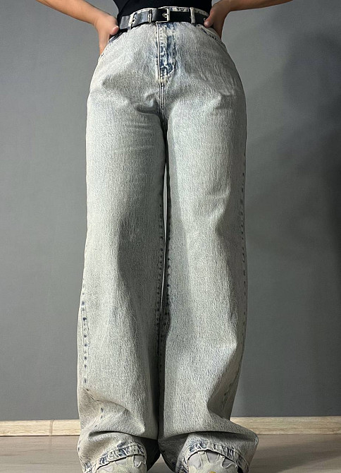 Джинси жіночі LIUZIN 1360 wide leg широкі палаццо з ременем великі розміри довгі блакитні, блакитний Одеса - фото 6