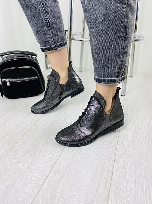 Жіночі черевики нікель з натуральної шкіри-сатин демісезонні весна-осінь р. 38, 39 (БТ/02) / Ст Коломия - фото 1