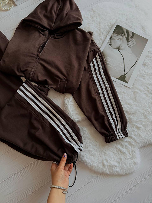 Жіночий стильний повсякденний костюм, двоколірний двонитка Шоколад, 42/44 Одеса - фото 2