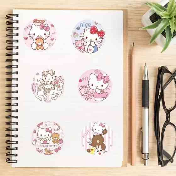 Стікери Hello Kitty — рулон 500 шт Ø2.5 см, наліпки з котиками Київ