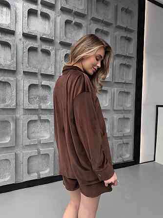 Жіночий стильний прогулянковий велюровий костюм-двійка Шоколад Одеса