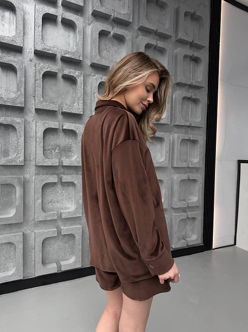 Женский стильный прогулочный велюровый костюм двойка Шоколад Одесса - изображение 5