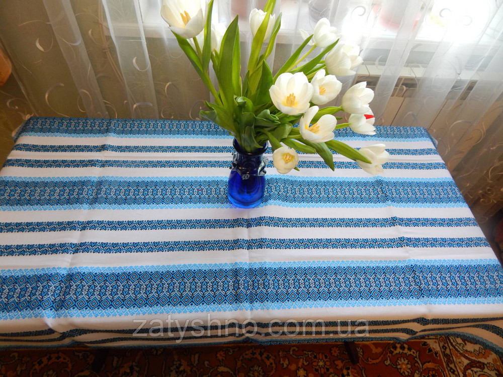 Вышитая скатерть голубая Киев - изображение 3