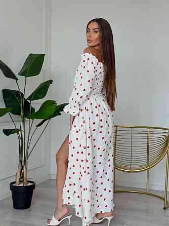 Женское романтичное легкое макси платье с сердцем муслин 100% хлопок Одесса