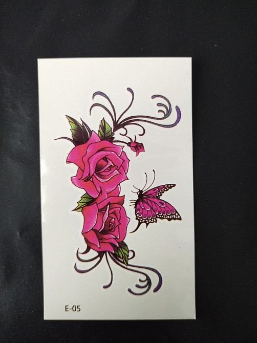 Тимчасове тату наклейки "Квітка з метеликом" - розмір стікера 10*6см Київ - фото 1