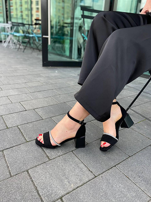 Meideli Чорні босоніжки жіночі літні на підборах молодіжні з еко-замші MEIDELI H008H-16 р. 36-4 Киев - изображение 2