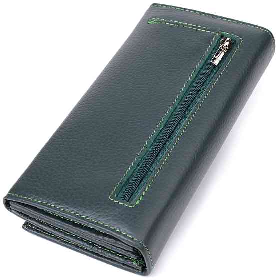 Зручний вертикальний гаманець із натуральної шкіри Зелений (ST Leather) Київ