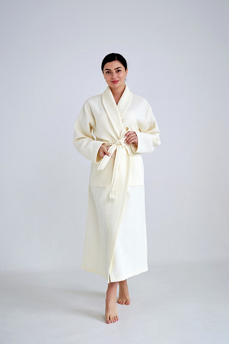 Жіночий вафельний халат Ideal Textile довгий ванільний M Чернівці - фото 4