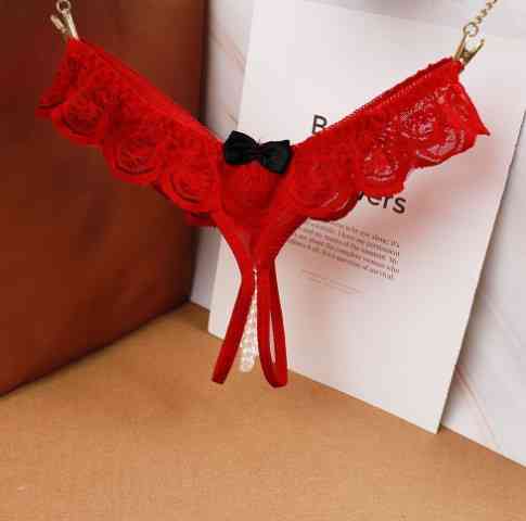 Трусики з розрізом і перлами червоні - розмір універсальний (на резинці), в талії тянуться до 90см Київ