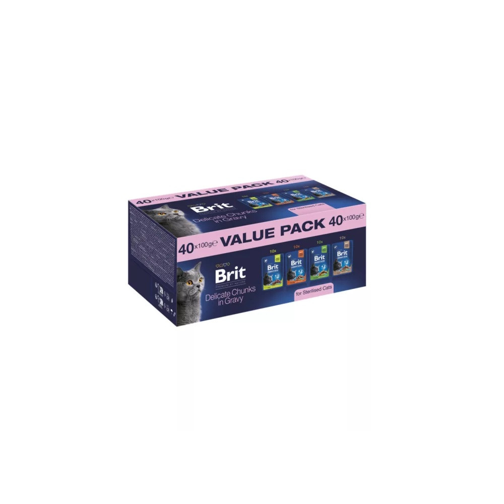 Корм влажный Brit Premium by Nature Value Pack для стерилизованных кошек кусочки в соусе пауч 100 г/40 шт Киев - изображение 1
