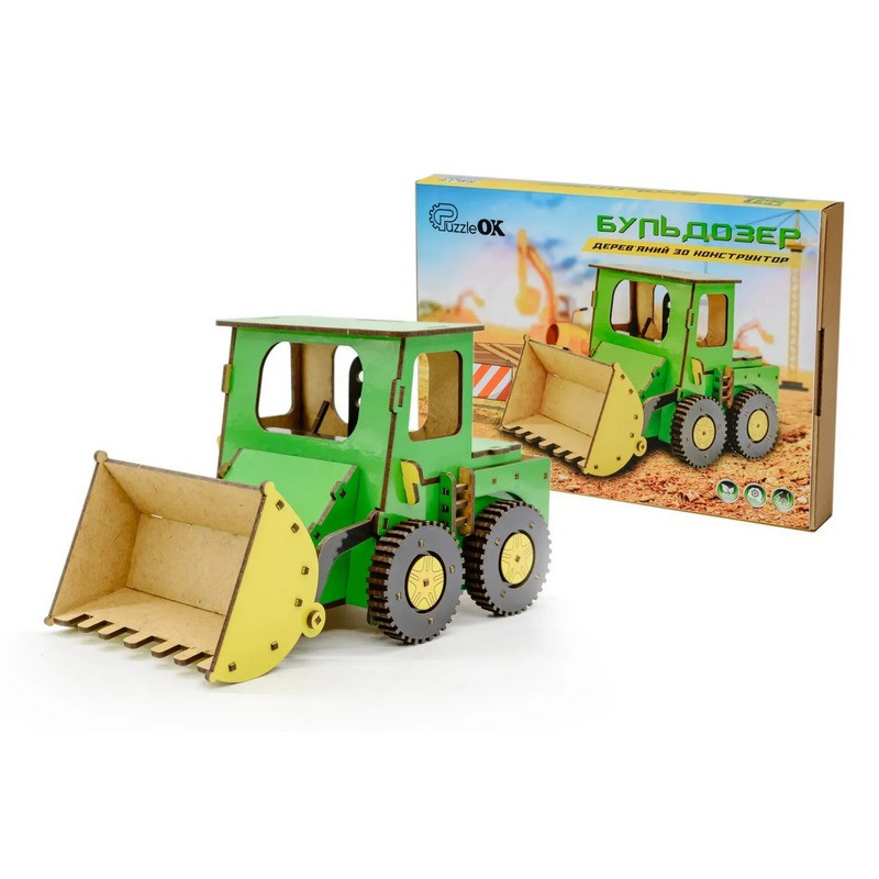 Дитячий дерев'яний 3D конструктор "Бульдозер" Puz-26918, 91 деталь Вінниця - фото 1