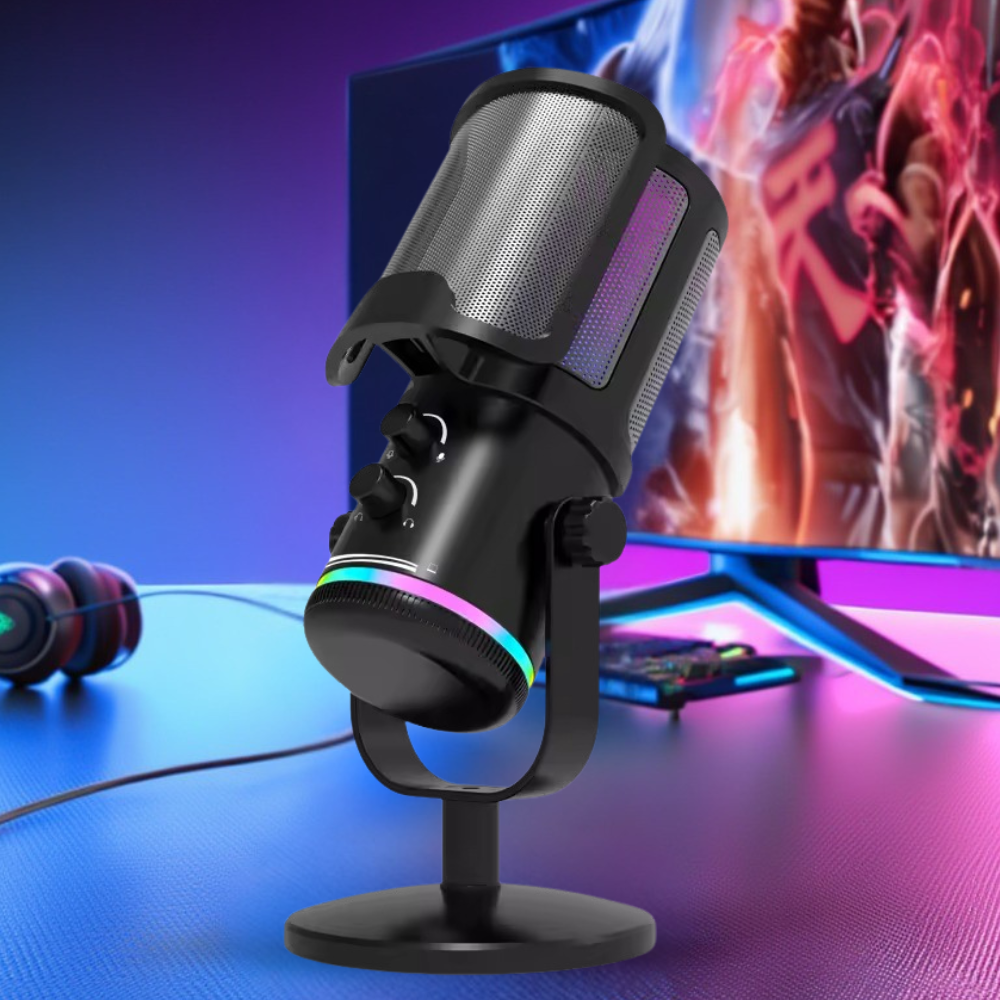 Мікрофон ігровий для стрімінгу для ПК і ноутбука M16 з USB, шумозаглушенням, RGB-підсвічуванням, кардіоїдною діаграмою настільний Кам'янець-Подільський - фото 1
