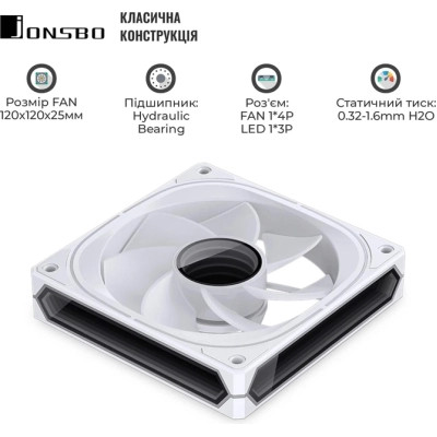 Кулер для корпуса JONSBO FR-505WR Reverse ARGB White Винница - изображение 7