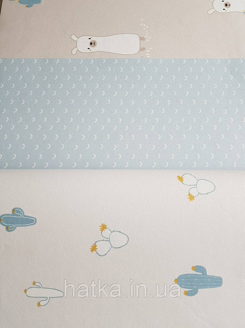 Шпалери флізелінові еко Decoprint 21113 Sweet Dreams дитячі кактуси сині білі на білому фоні 0,53x10,05 м Київ - фото 1
