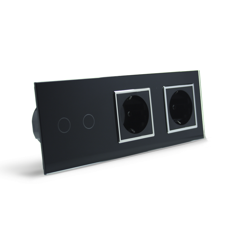 LIVOLO Сенсорний вимикач 2 сенсора 2 розетки Livolo чорний хром скло (VL-C702/C7C2EU-12C) Коломия - фото 4