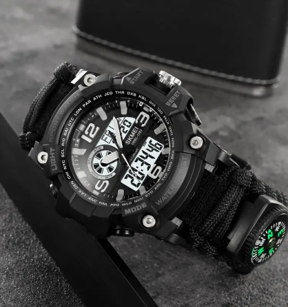 Годинник чоловічий спортивний наручний Skmei 1283 з паракордовим ремінцем (Чорний) Київ