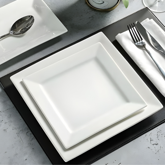 Комплект тарелок 12 шт квадратные,пластиковые,десертные 16.5 см и обеденные 24 см, набор для сервировки стола белые Каменец-Подольский